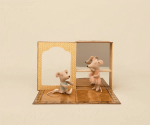 Ballet mice in dance studio. Little sister